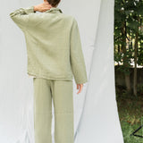 JANE linen pajama green olive - MOO Linen Shop