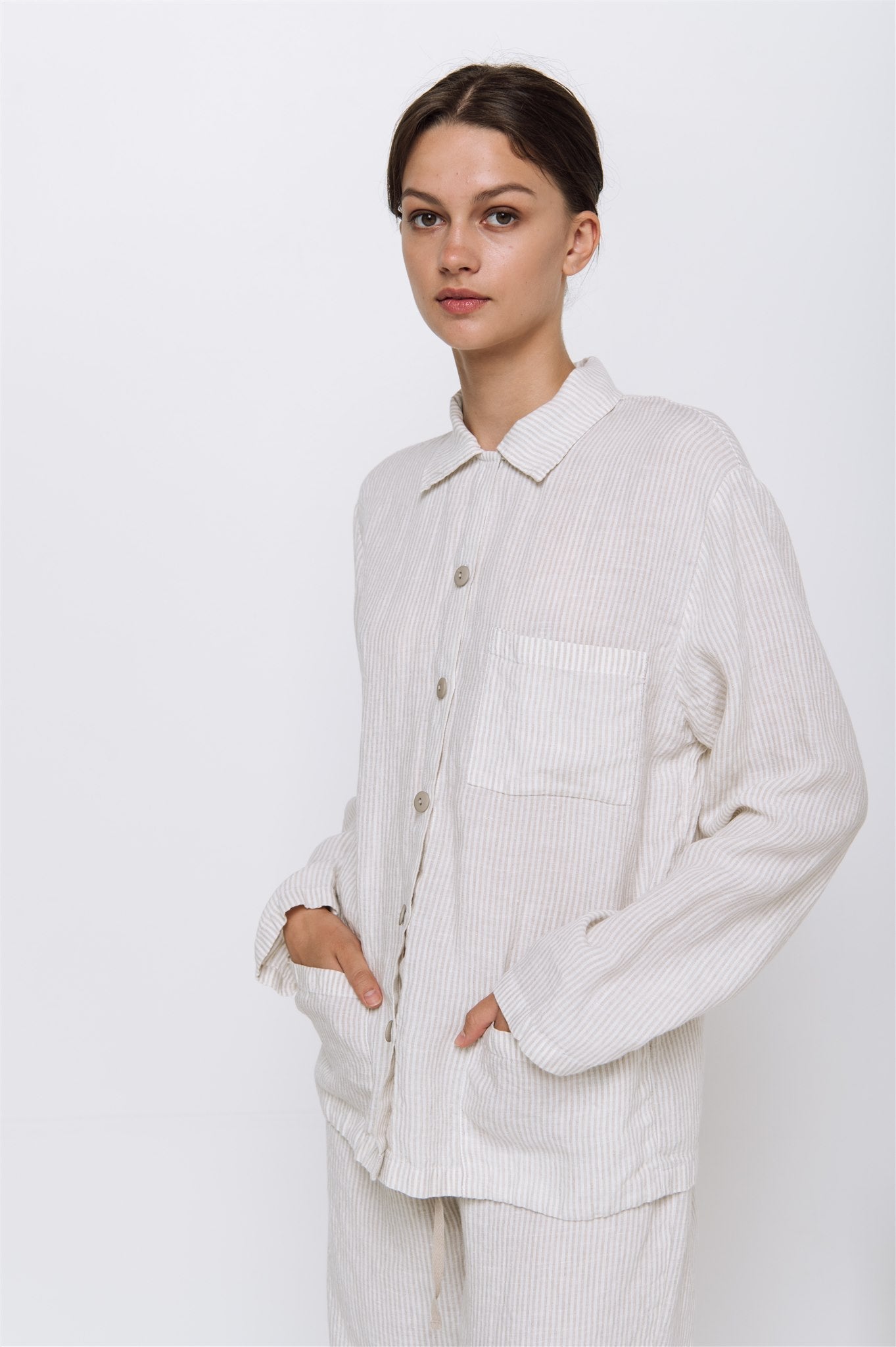 JANE linen pajama green olive - MOO Linen Shop