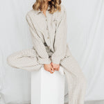 JANE linen pajama natural gingham - MOO Linen Shop