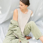JANE linen pajama green olive - MOO Linen Shop