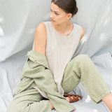 JANE linen pajama green olive - MOO Linen Shop