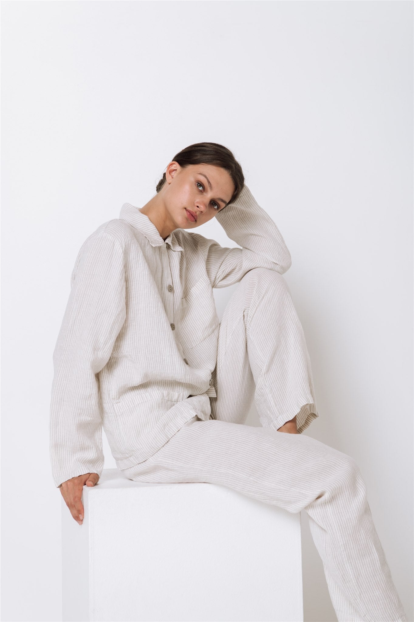 JANE linen pajama green olive - MOO Linen Shop