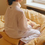 JANE linen pajama natural gingham - MOO Linen Shop