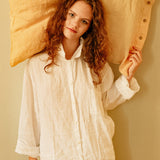 JANE linen pajama natural gingham - MOO Linen Shop