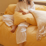 JANE linen pajama natural gingham - MOO Linen Shop