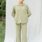 JANE linen pajama green olive - MOO Linen Shop