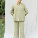 JANE linen pajama green olive - MOO Linen Shop