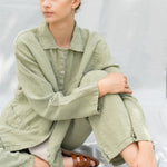 JANE linen pajama green olive - MOO Linen Shop