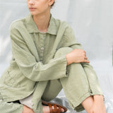 JANE linen pajama green olive - MOO Linen Shop