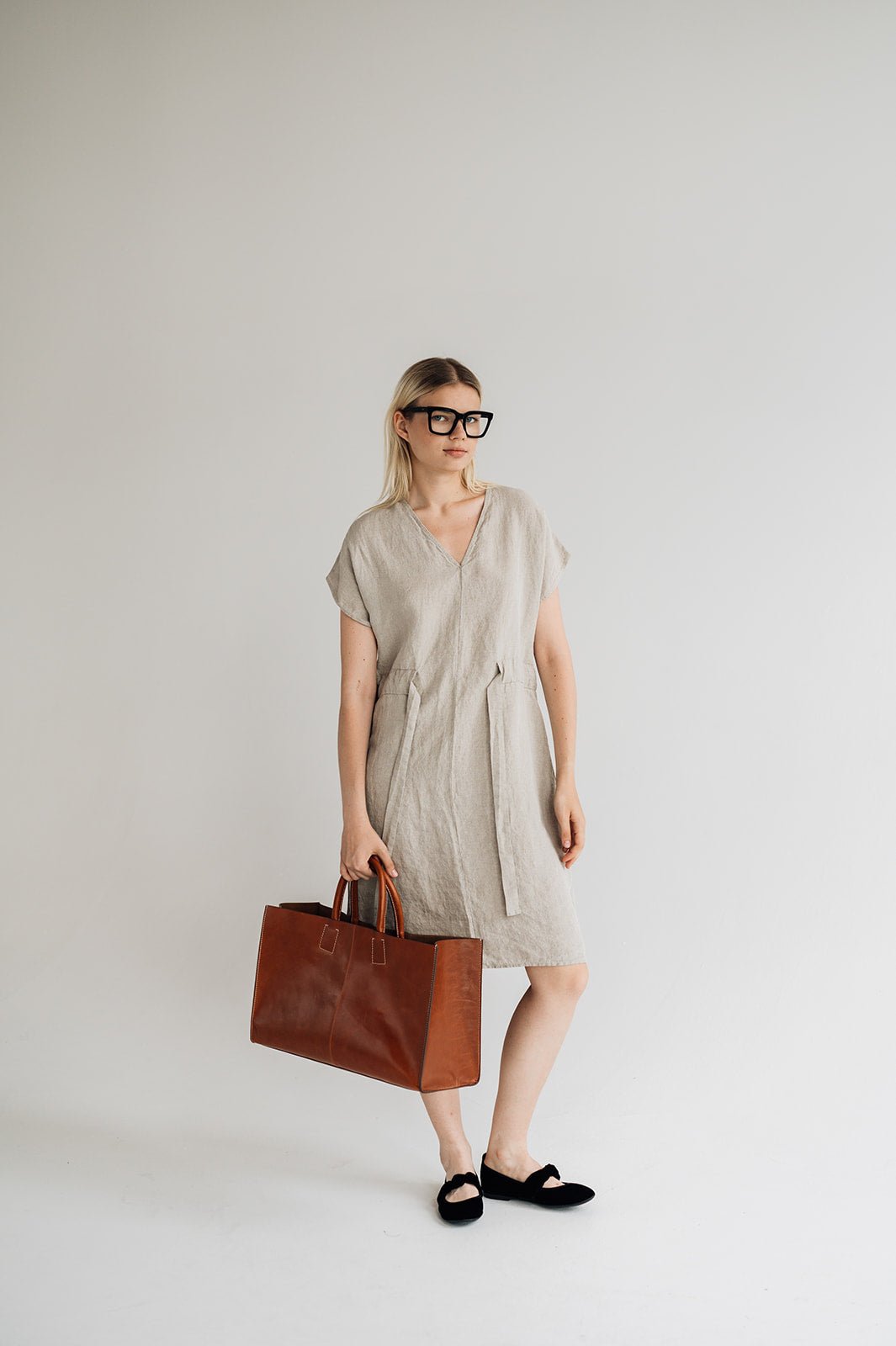 JESSICA linen dress cream - MOO Linen Shop