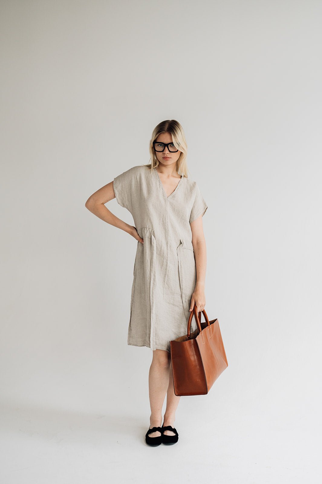 JESSICA linen dress cream - MOO Linen Shop