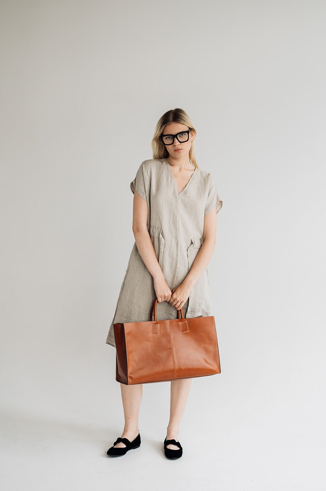 JESSICA linen dress cream - MOO Linen Shop