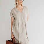 JESSICA linen dress cream - MOO Linen Shop