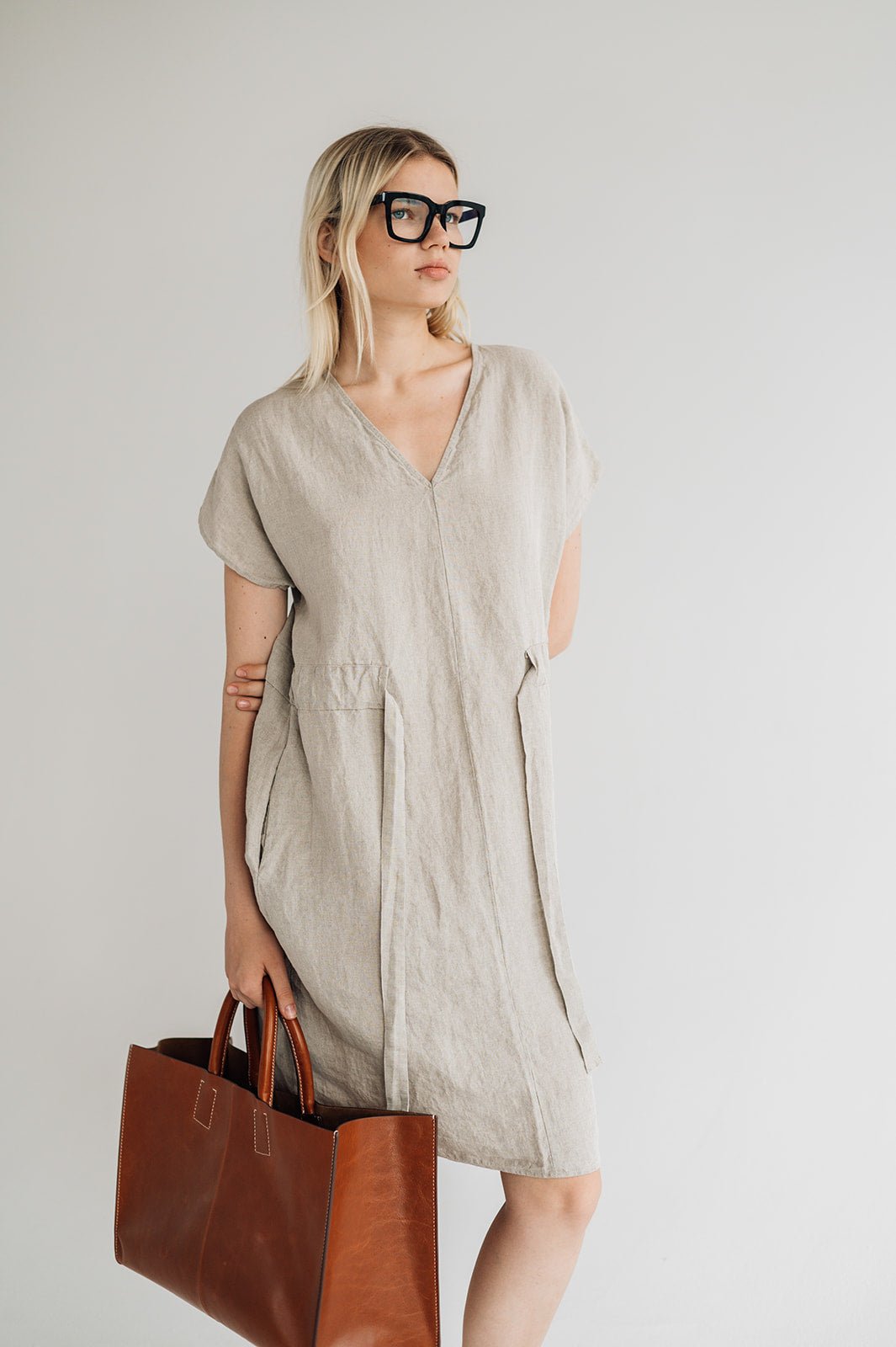 JESSICA linen dress cream - MOO Linen Shop