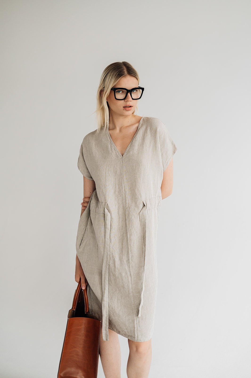 JESSICA linen dress cream - MOO Linen Shop