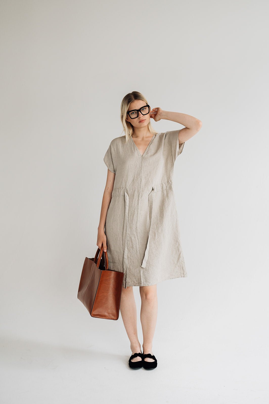 JESSICA linen dress cream - MOO Linen Shop