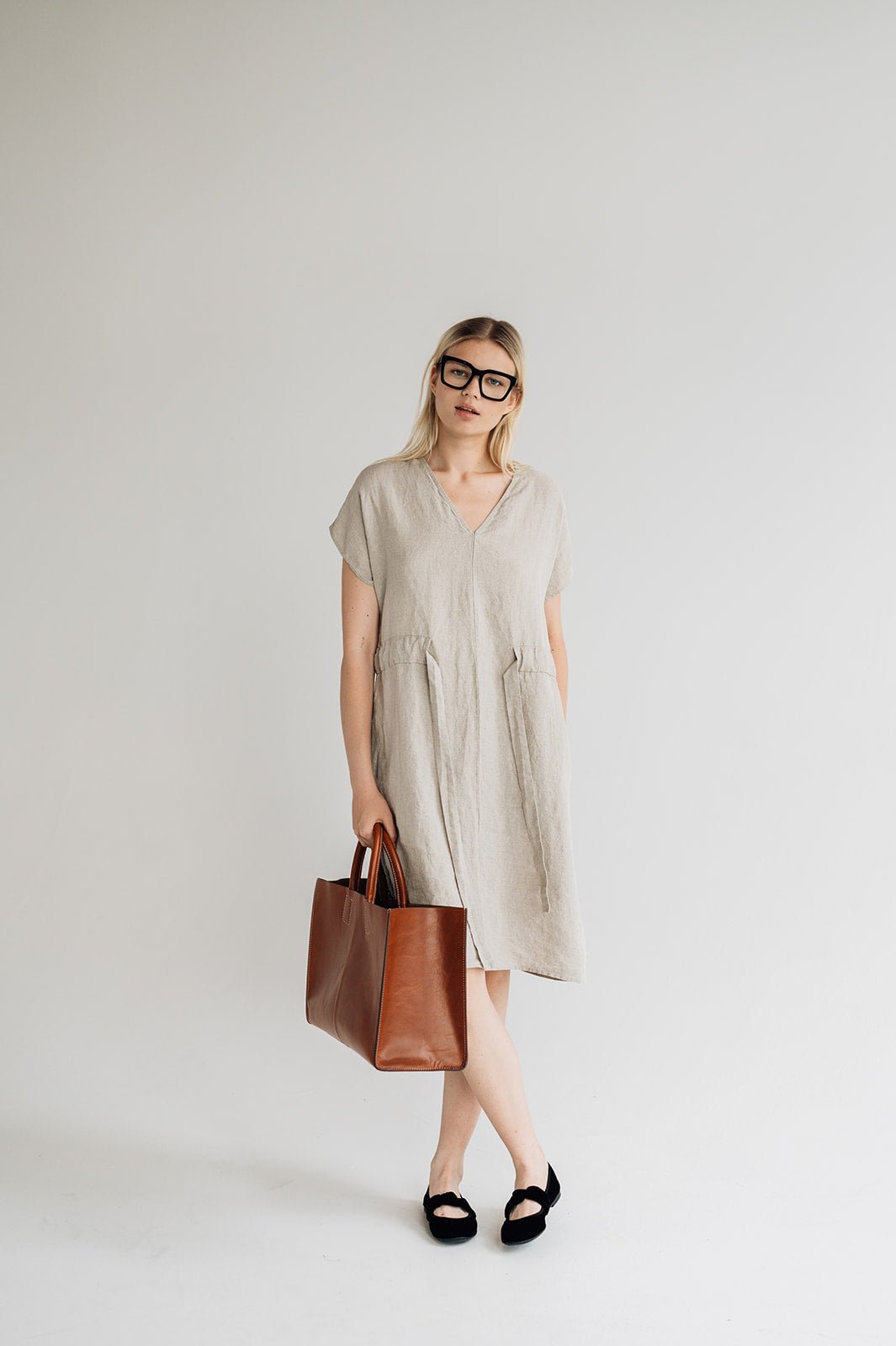 JESSICA linen dress cream - MOO Linen Shop