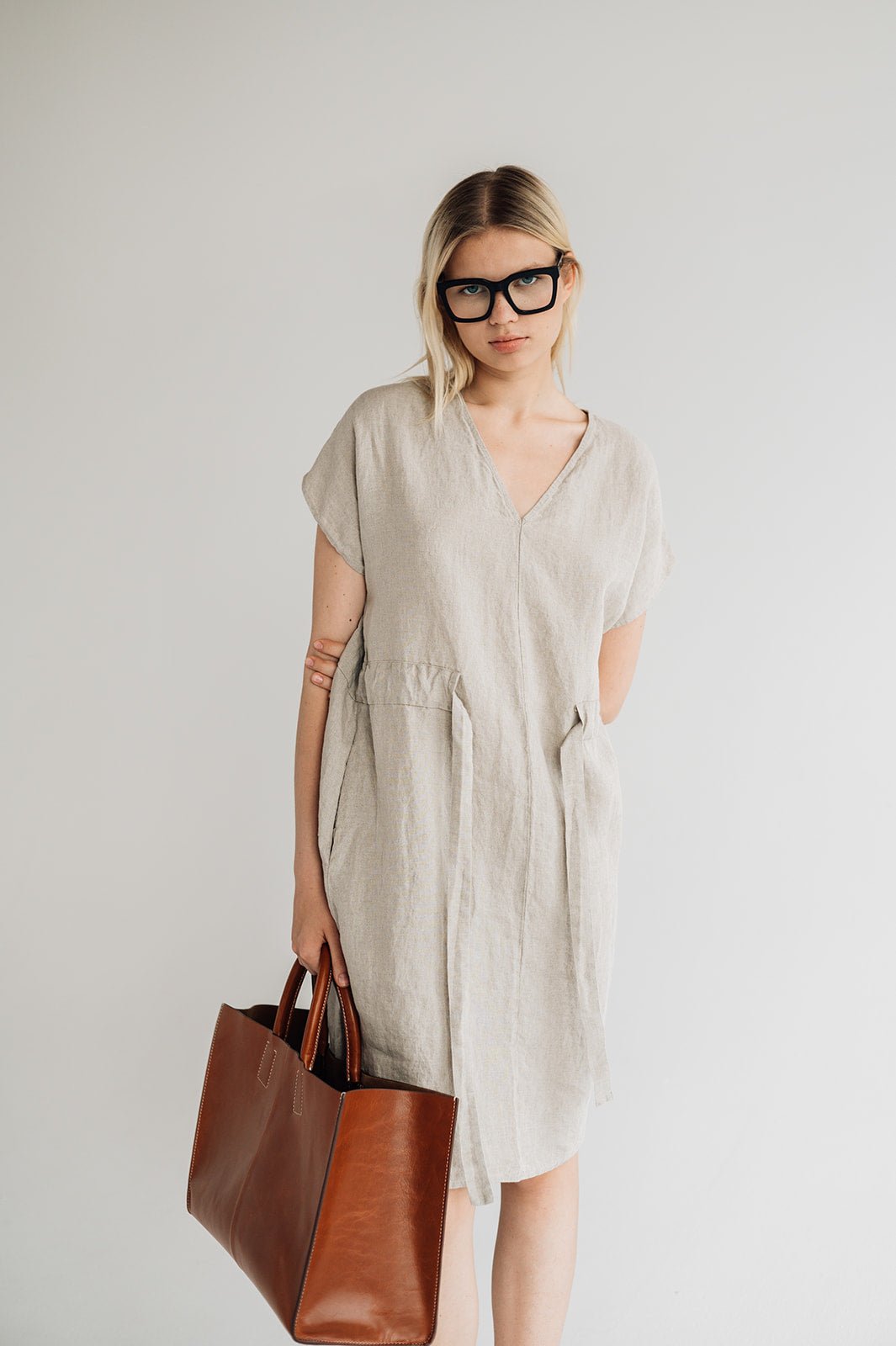 JESSICA linen dress cream - MOO Linen Shop