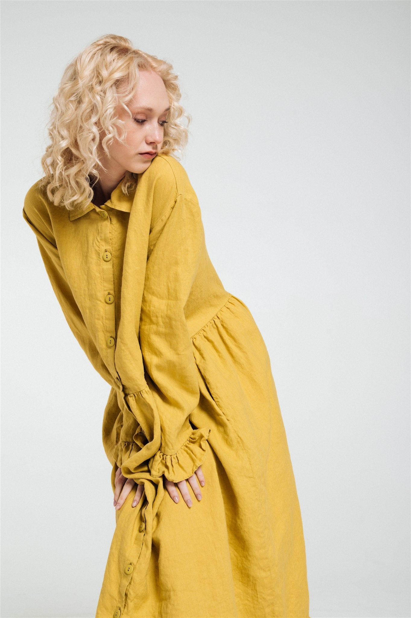 KAREN oversized shirt dress lemon - MOO Linen Shop