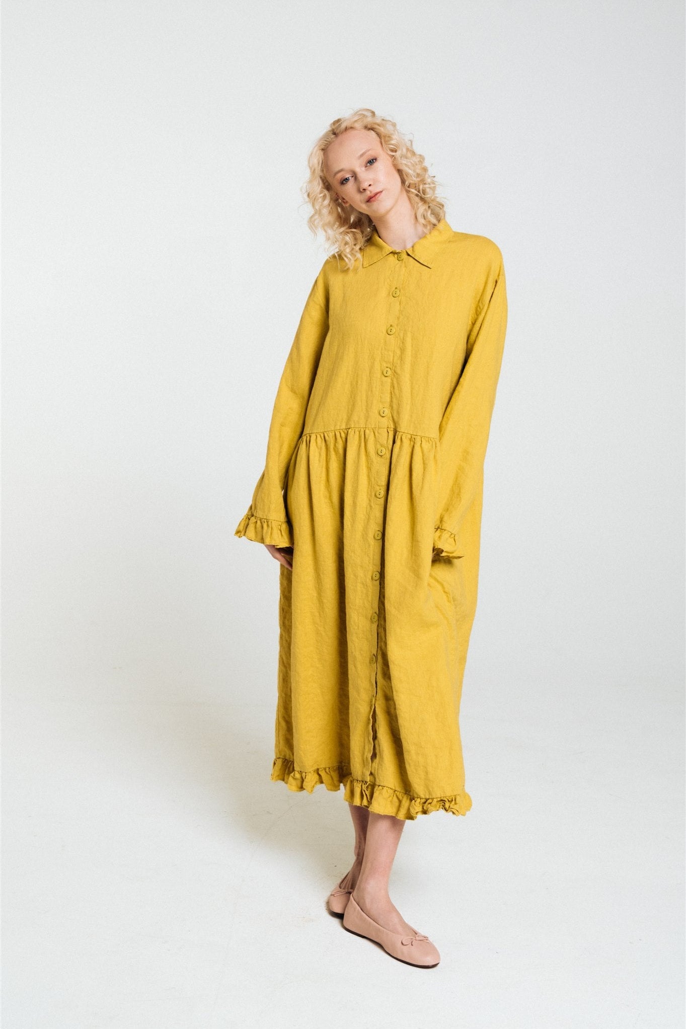KAREN oversized shirt dress lemon - MOO Linen Shop