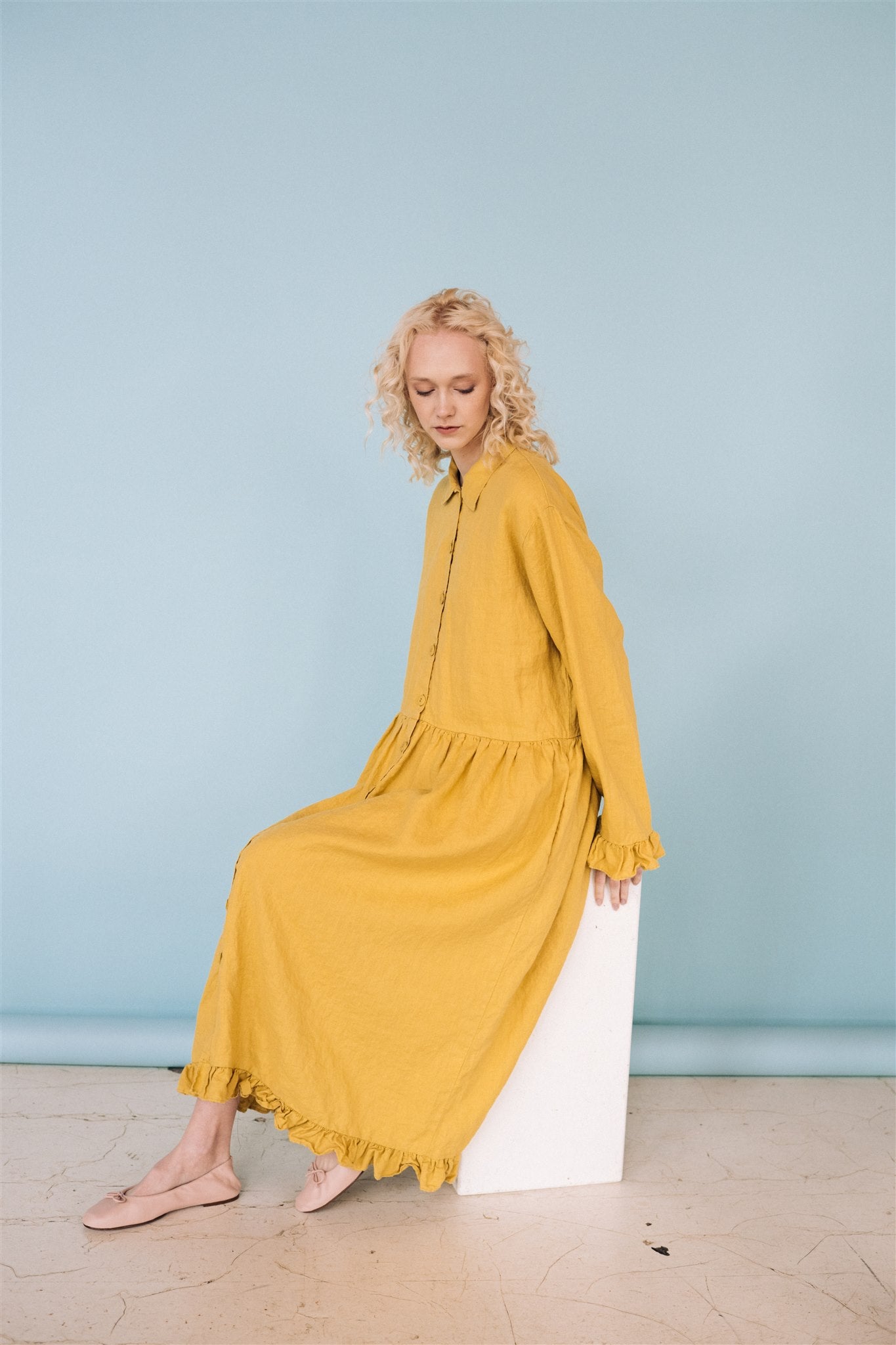 KAREN oversized shirt dress lemon - MOO Linen Shop
