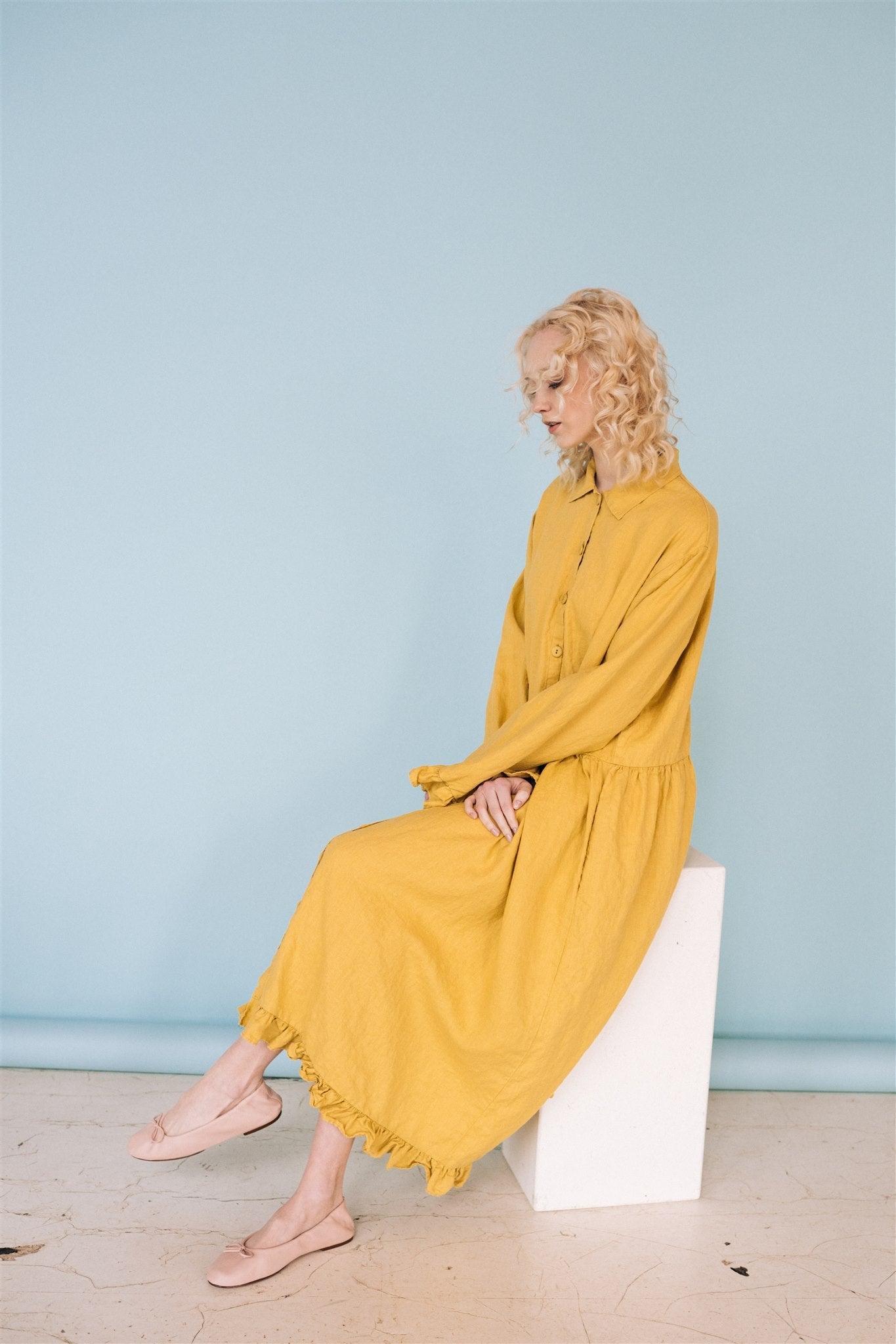 KAREN oversized shirt dress lemon - MOO Linen Shop