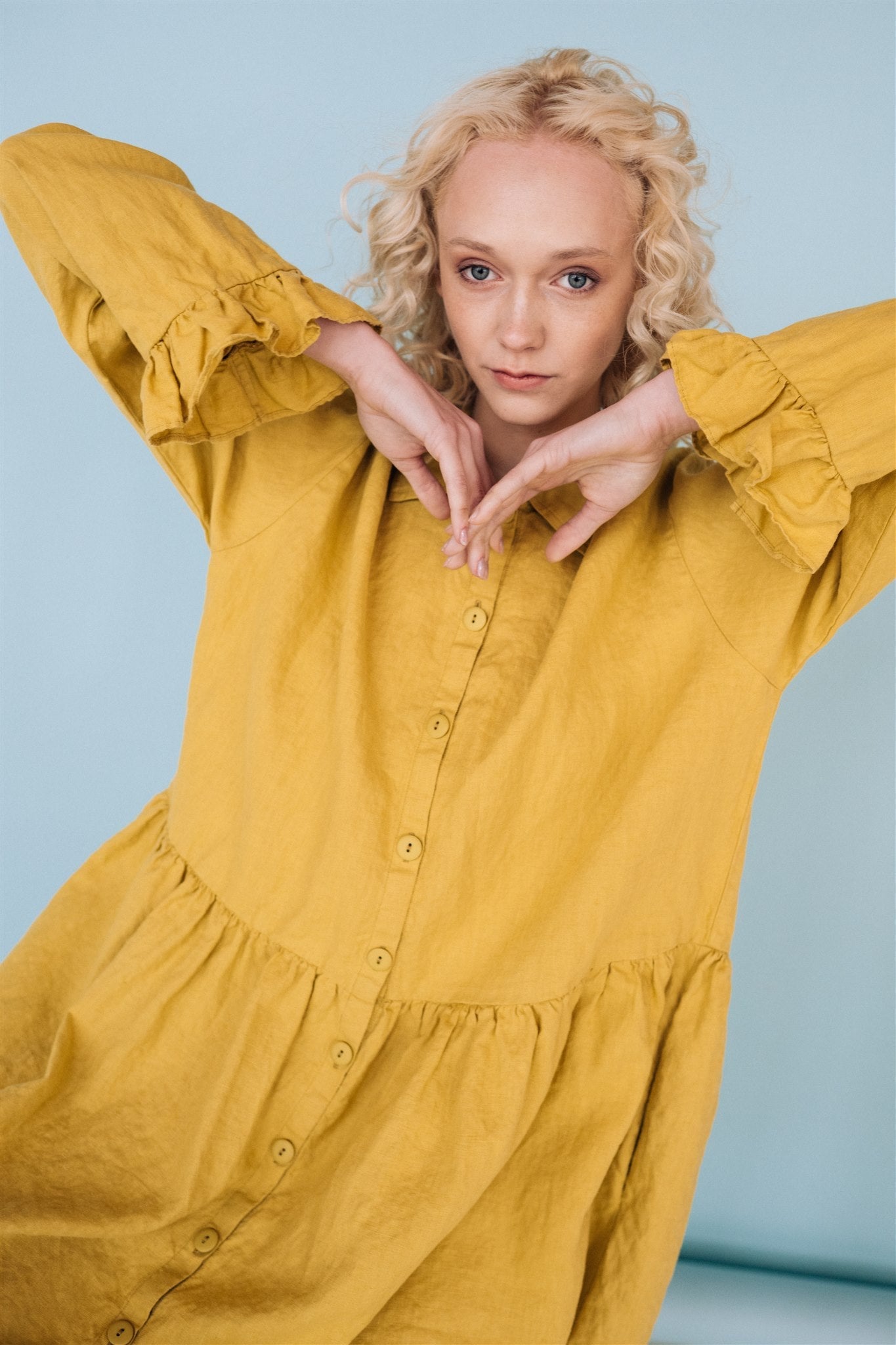 KAREN oversized shirt dress lemon - MOO Linen Shop