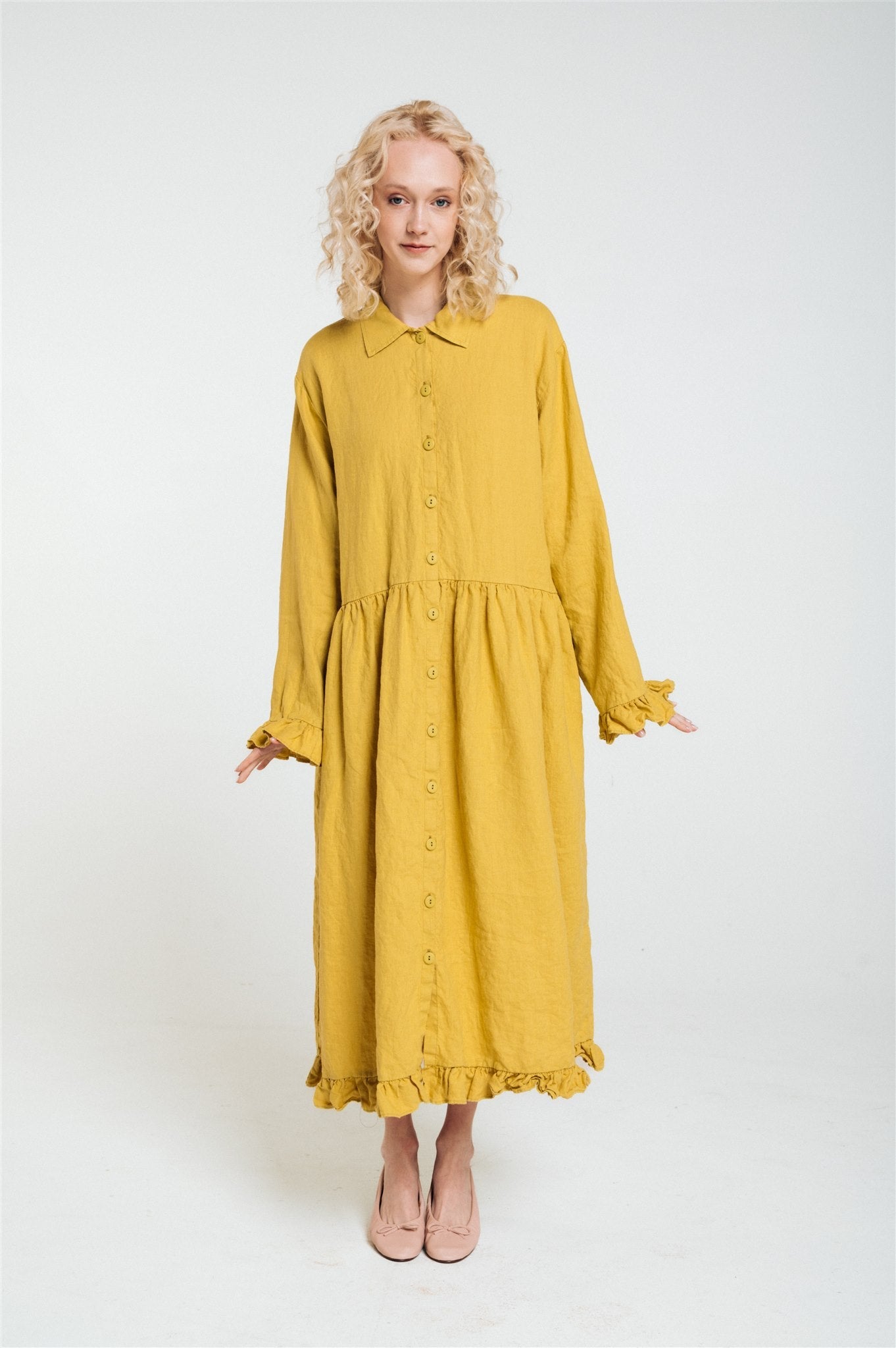 KAREN oversized shirt dress lemon - MOO Linen Shop