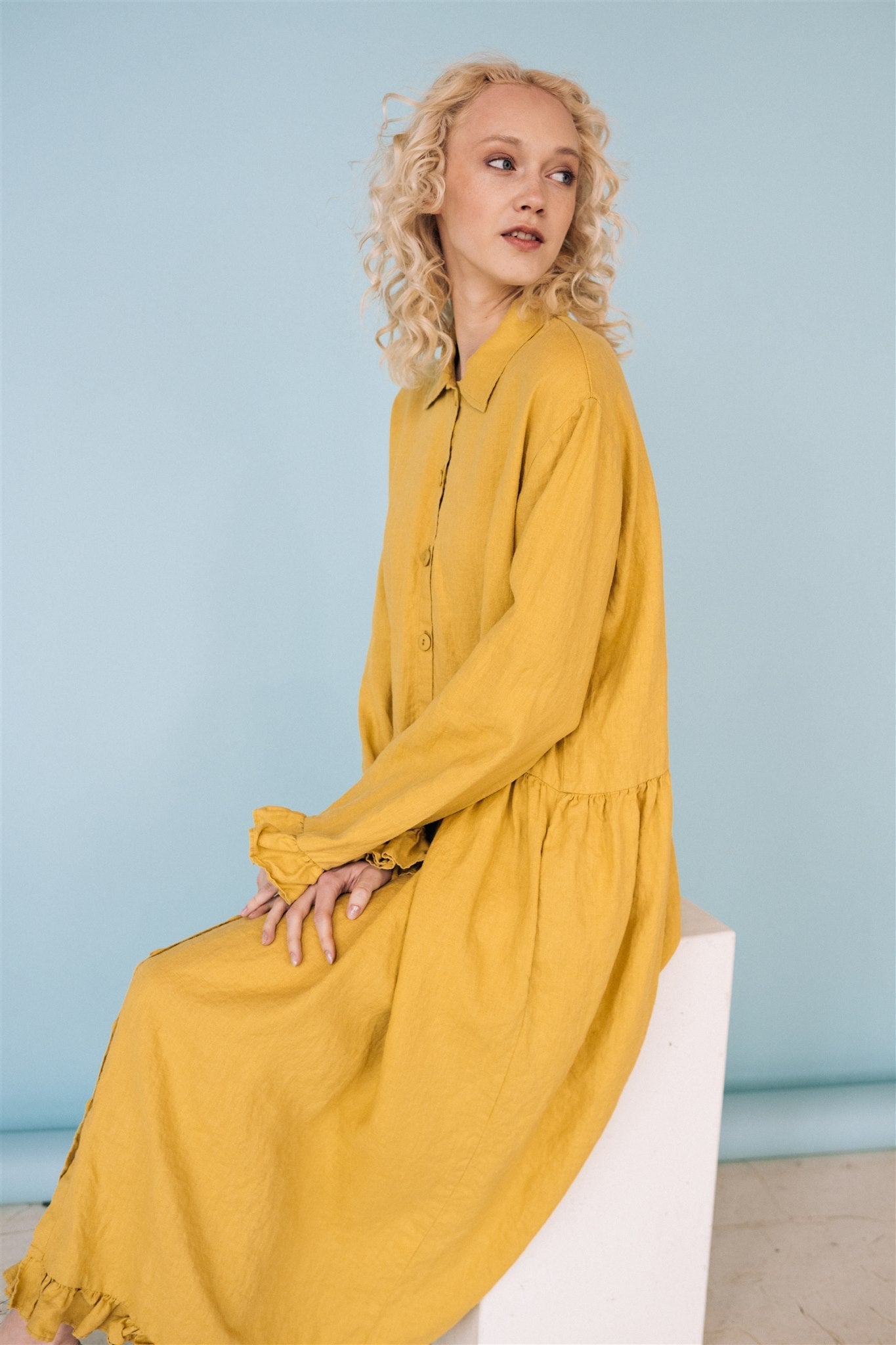 KAREN oversized shirt dress lemon - MOO Linen Shop