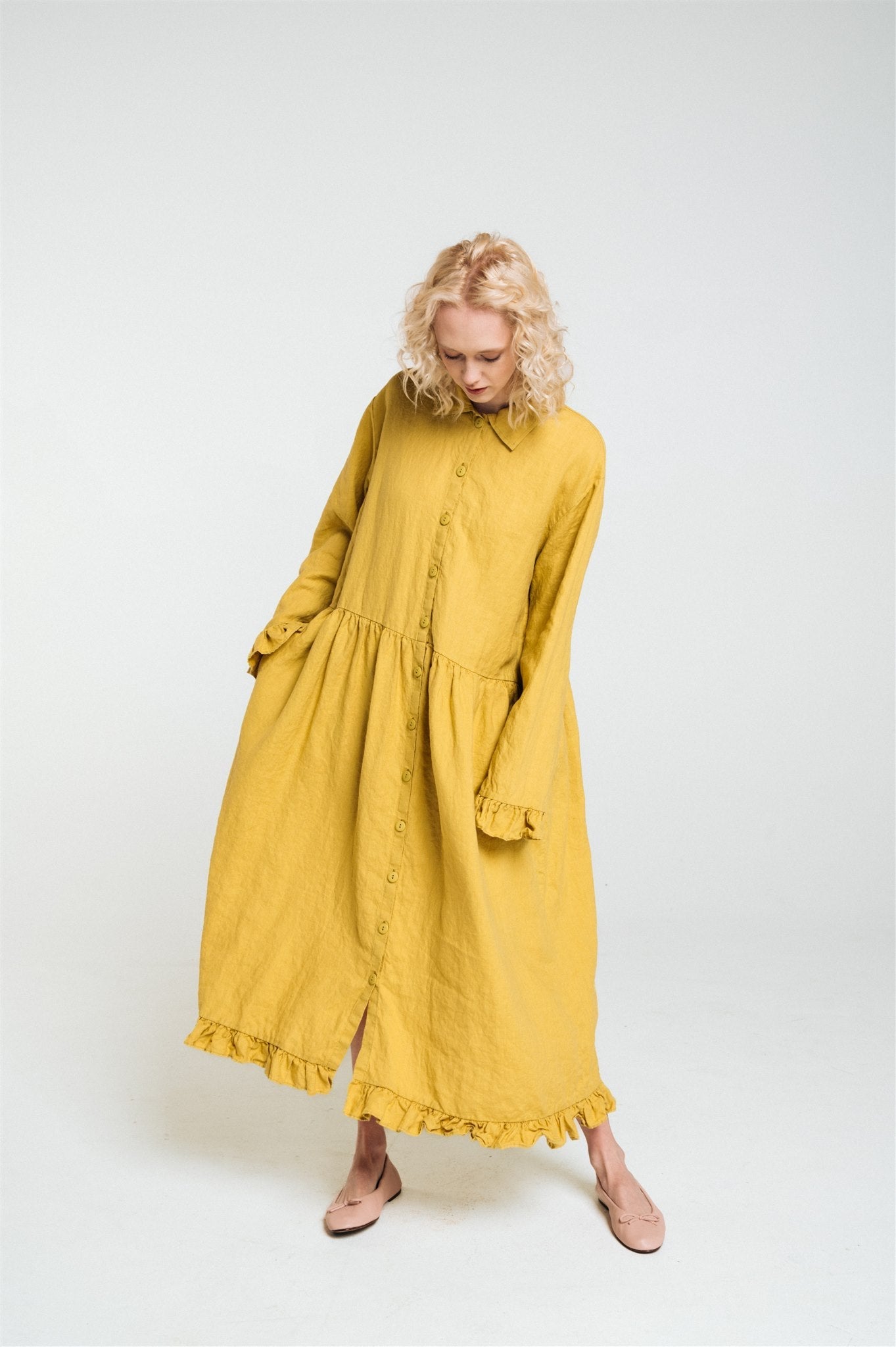 KAREN oversized shirt dress lemon - MOO Linen Shop
