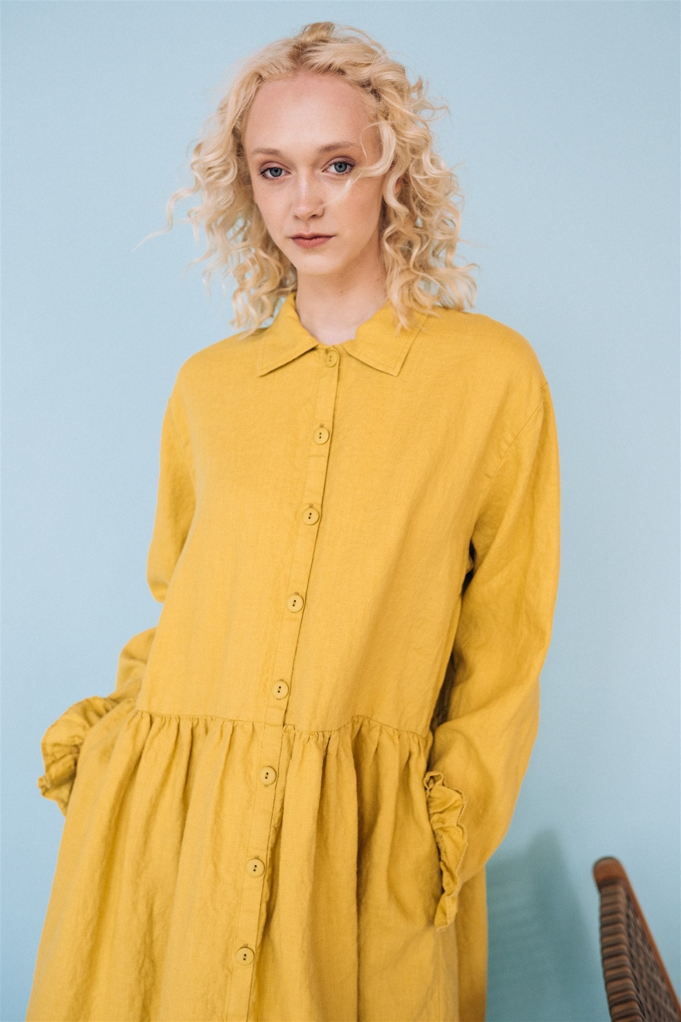 KAREN oversized shirt dress lemon - MOO Linen Shop