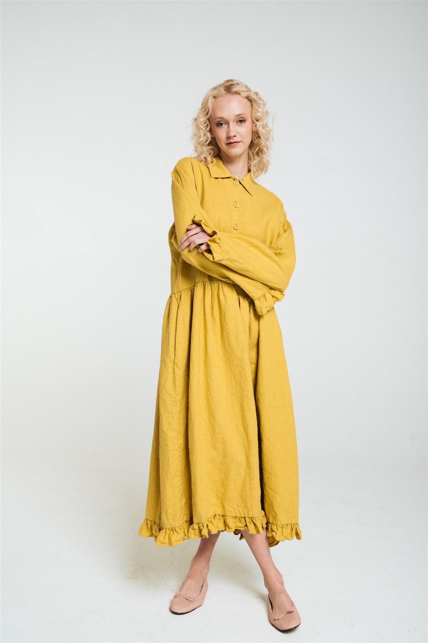 KAREN oversized shirt dress lemon - MOO Linen Shop