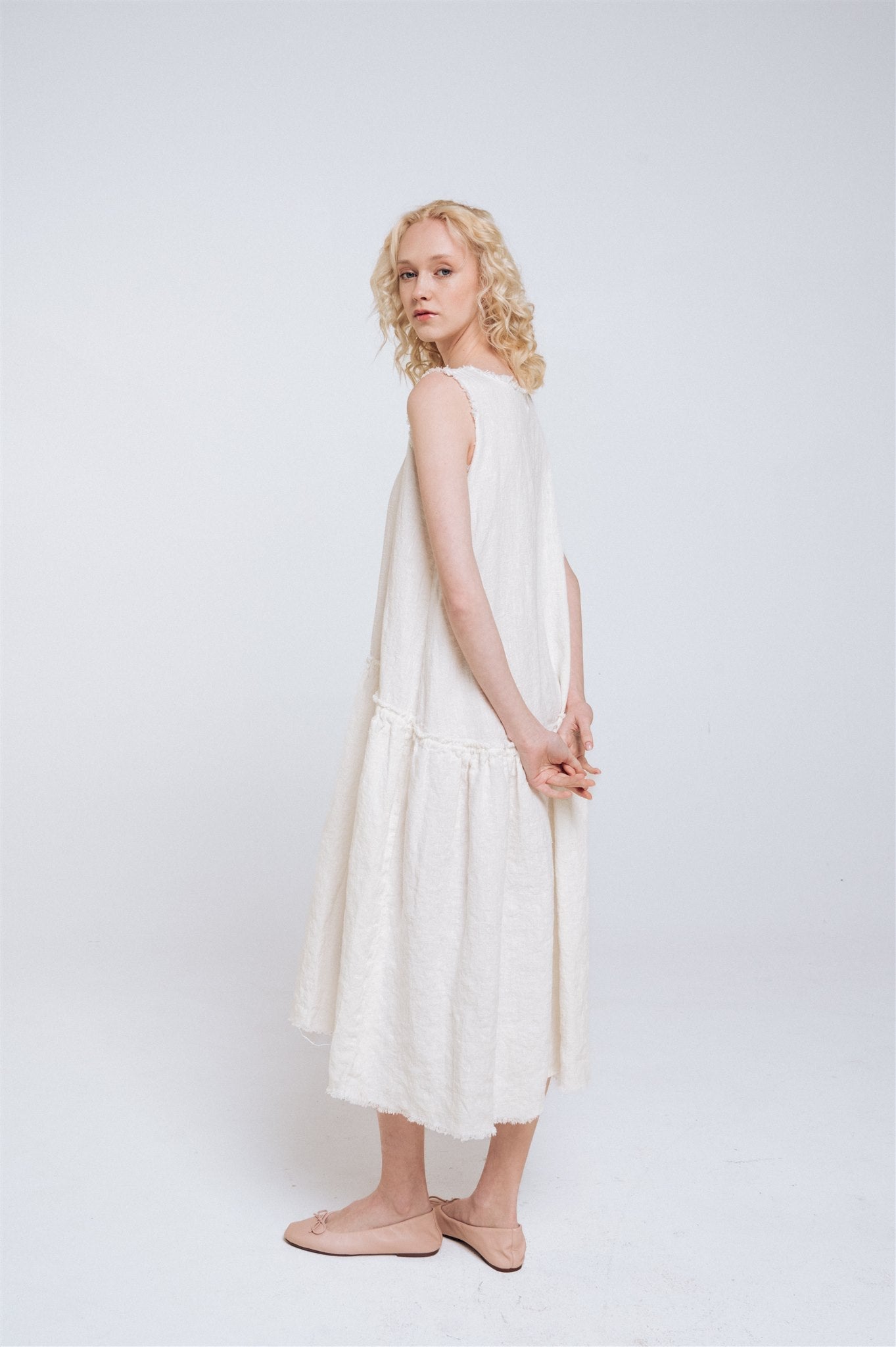 KATE rustic linen dress antique white heavy linen - MOO Linen Shop