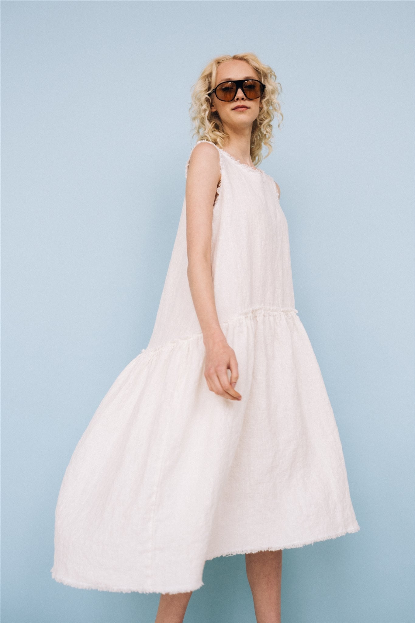 KATE rustic linen dress antique white heavy linen - MOO Linen Shop