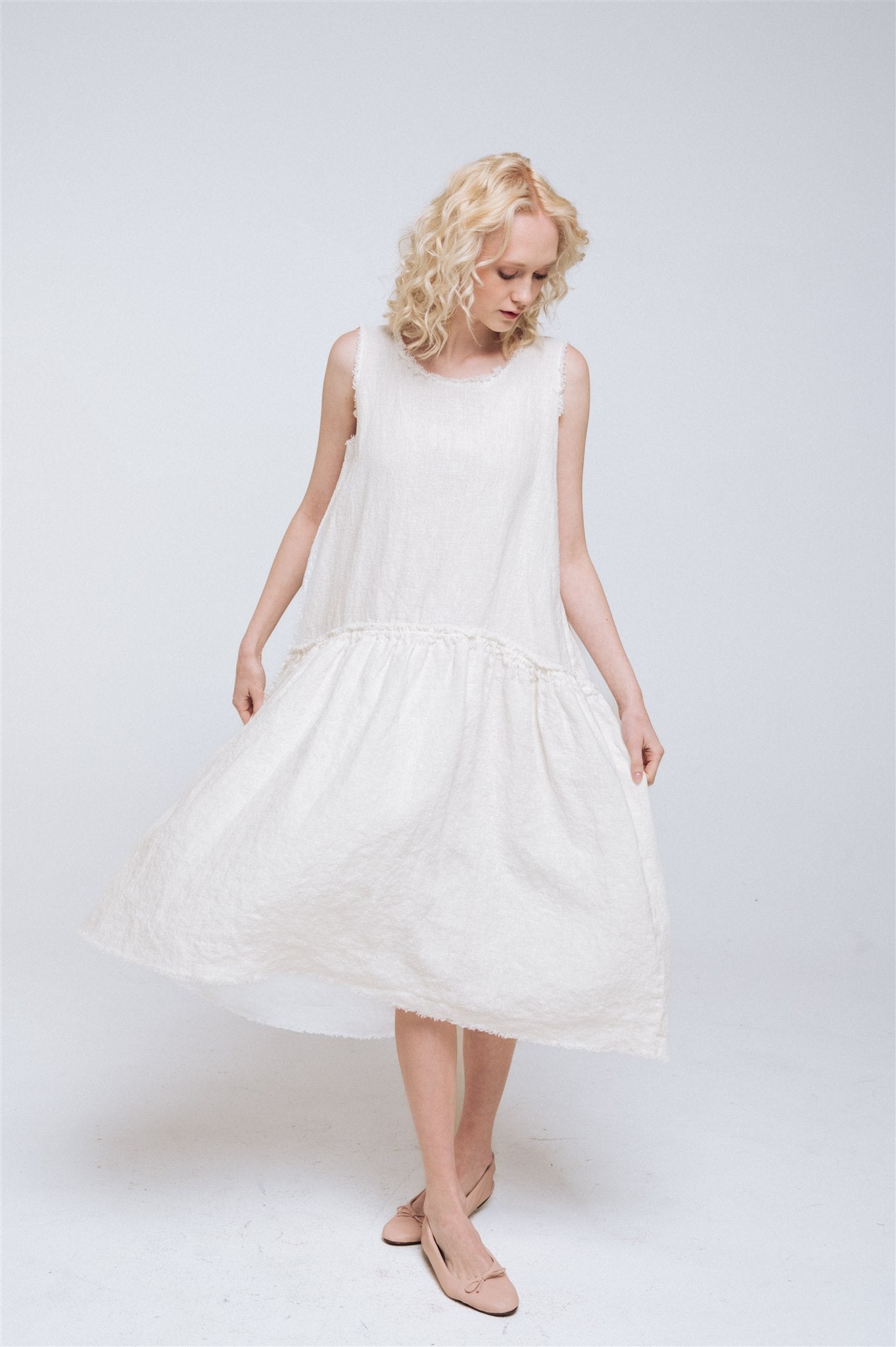 KATE rustic linen dress antique white heavy linen - MOO Linen Shop