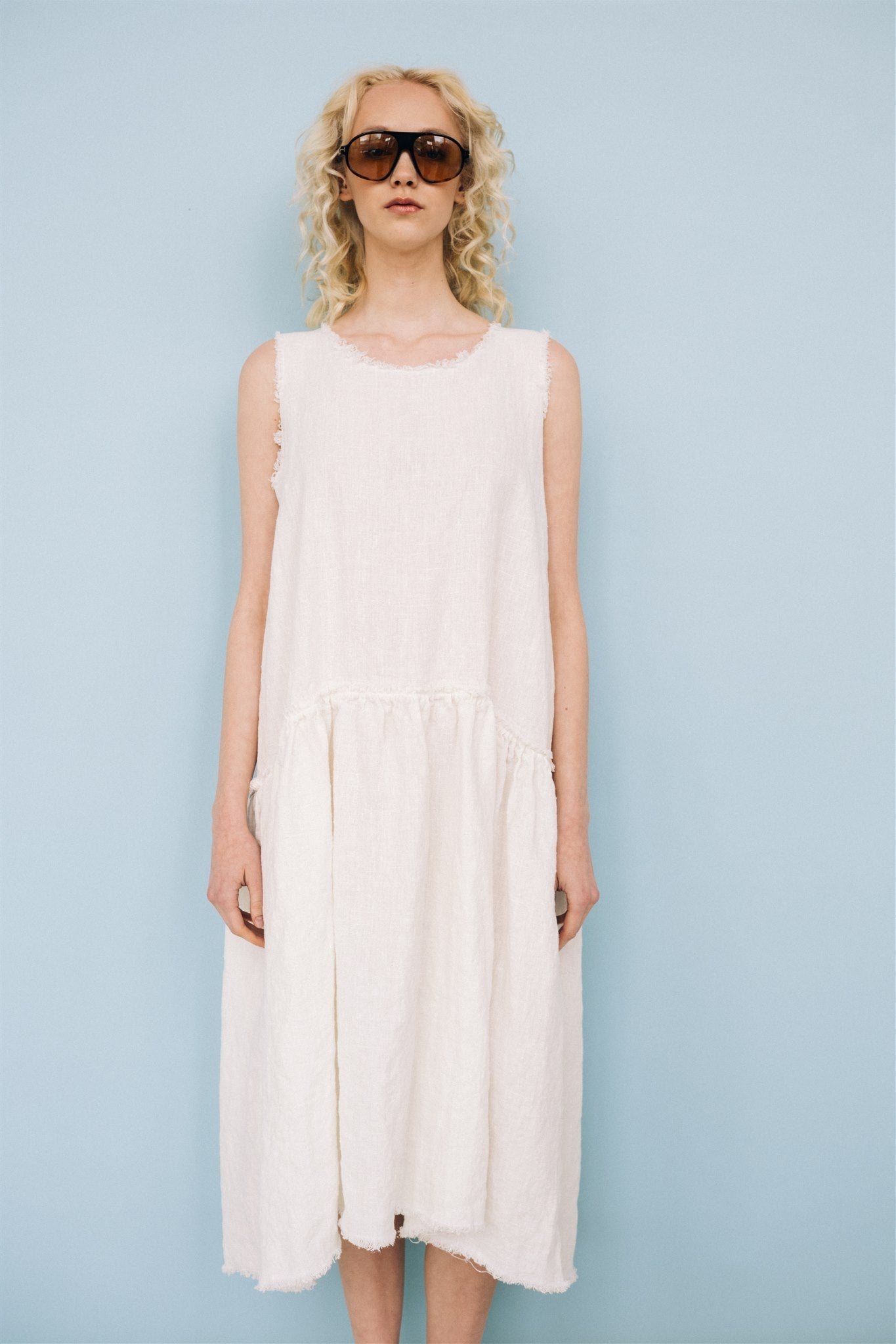 KATE rustic linen dress antique white heavy linen - MOO Linen Shop