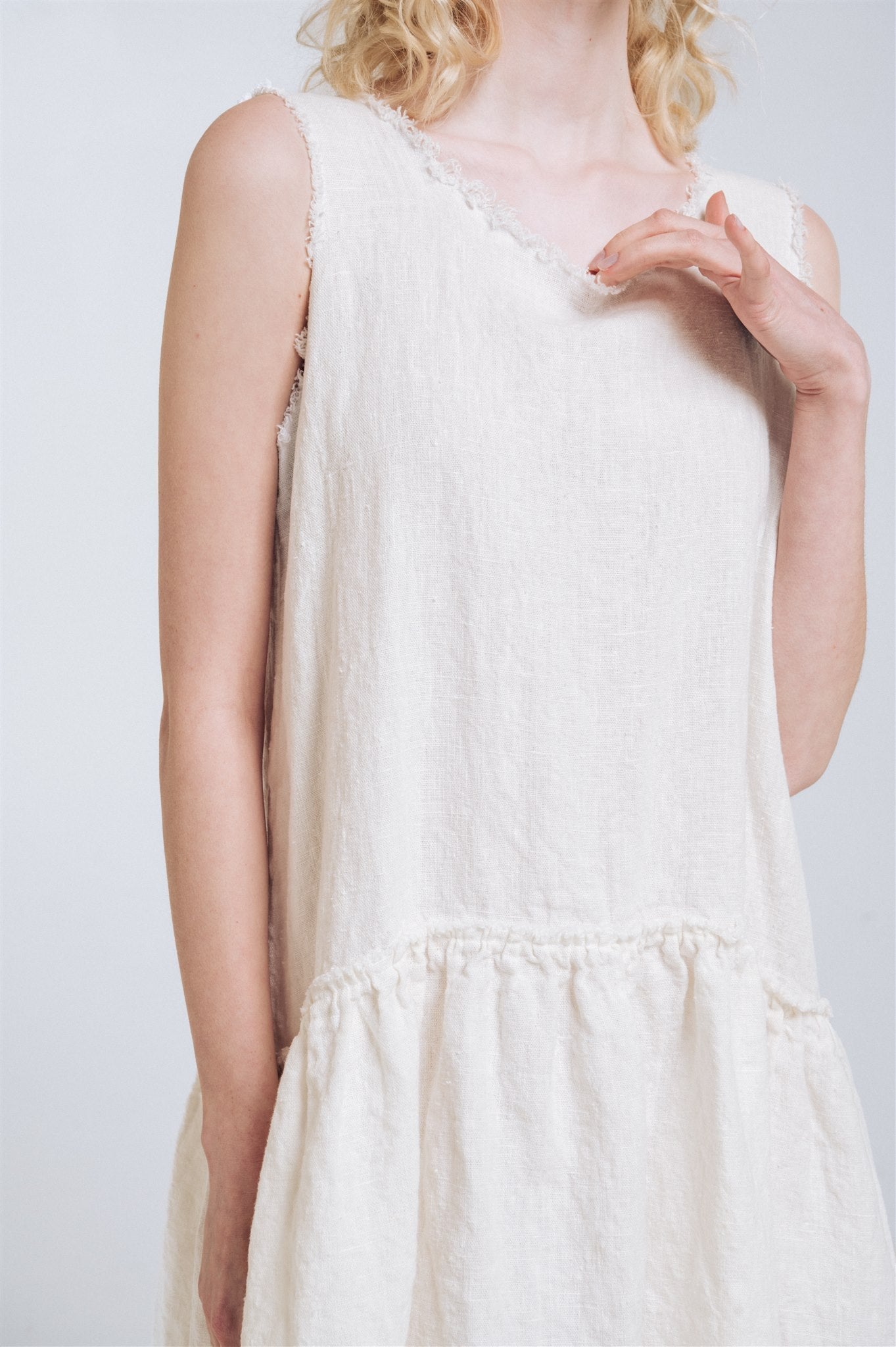KATE rustic linen dress antique white heavy linen - MOO Linen Shop