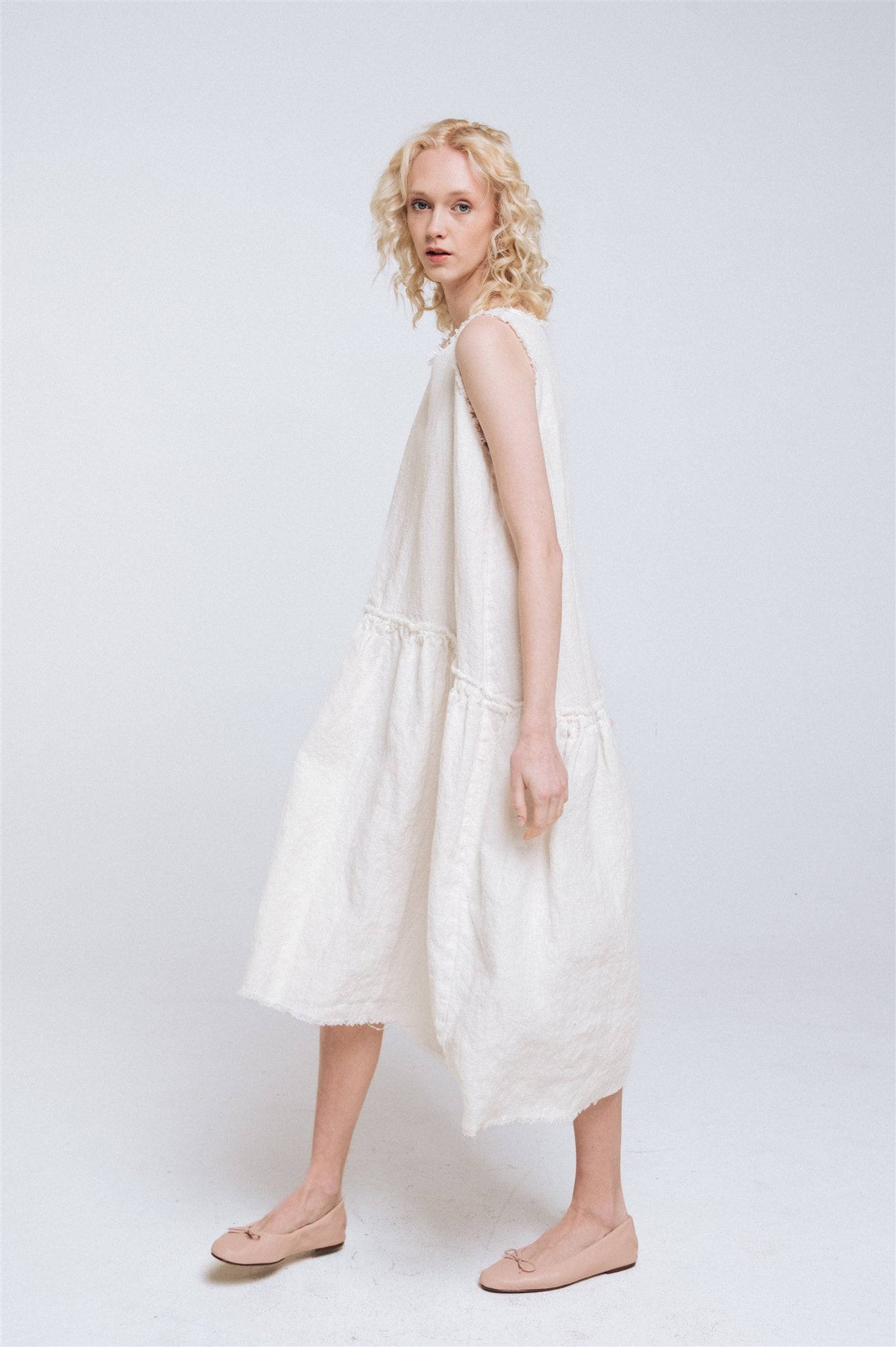 KATE rustic linen dress antique white heavy linen - MOO Linen Shop