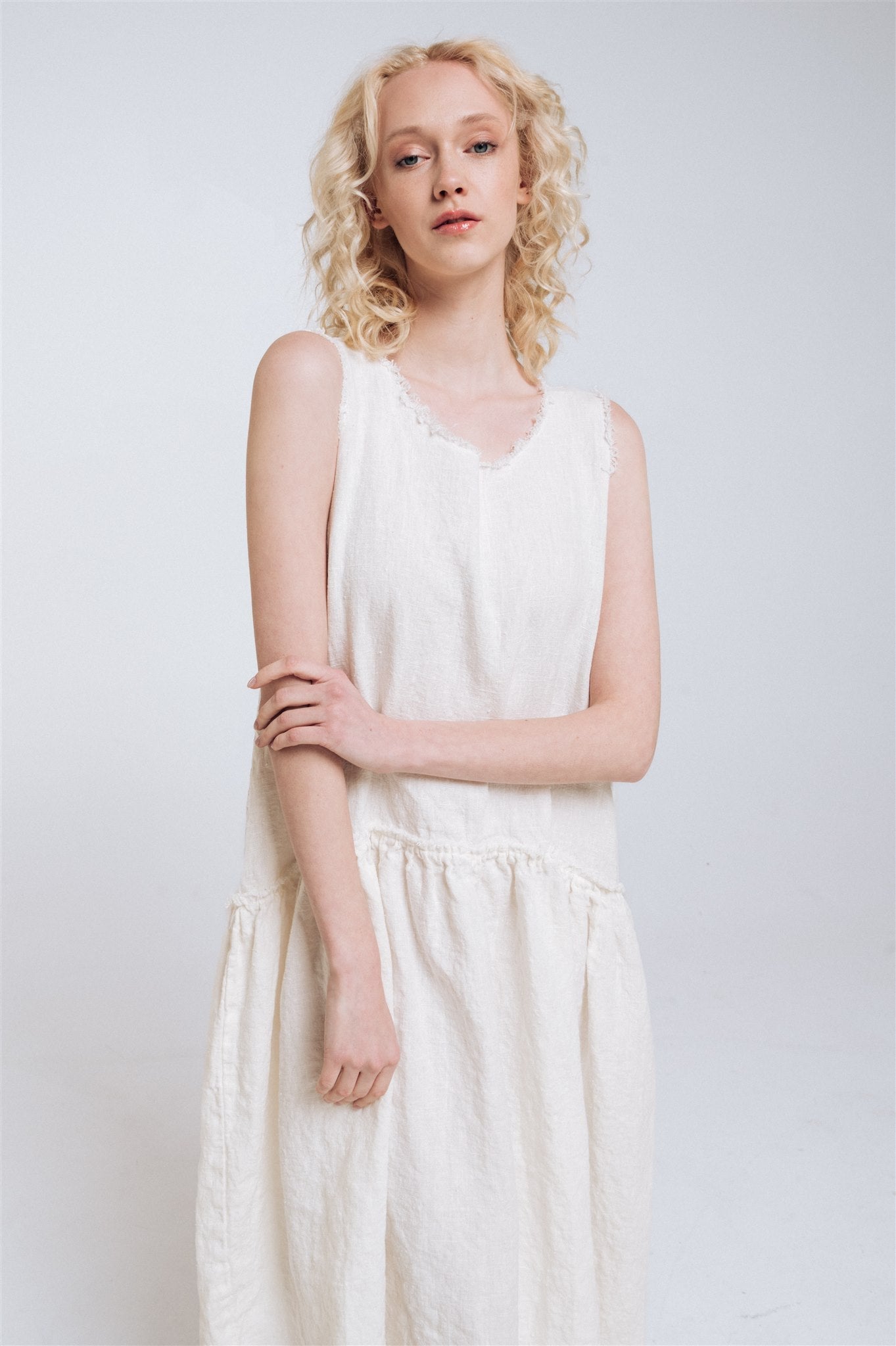 KATE rustic linen dress antique white heavy linen - MOO Linen Shop