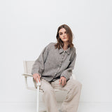 LEA boxy shirt green olive - MOO Linen Shop