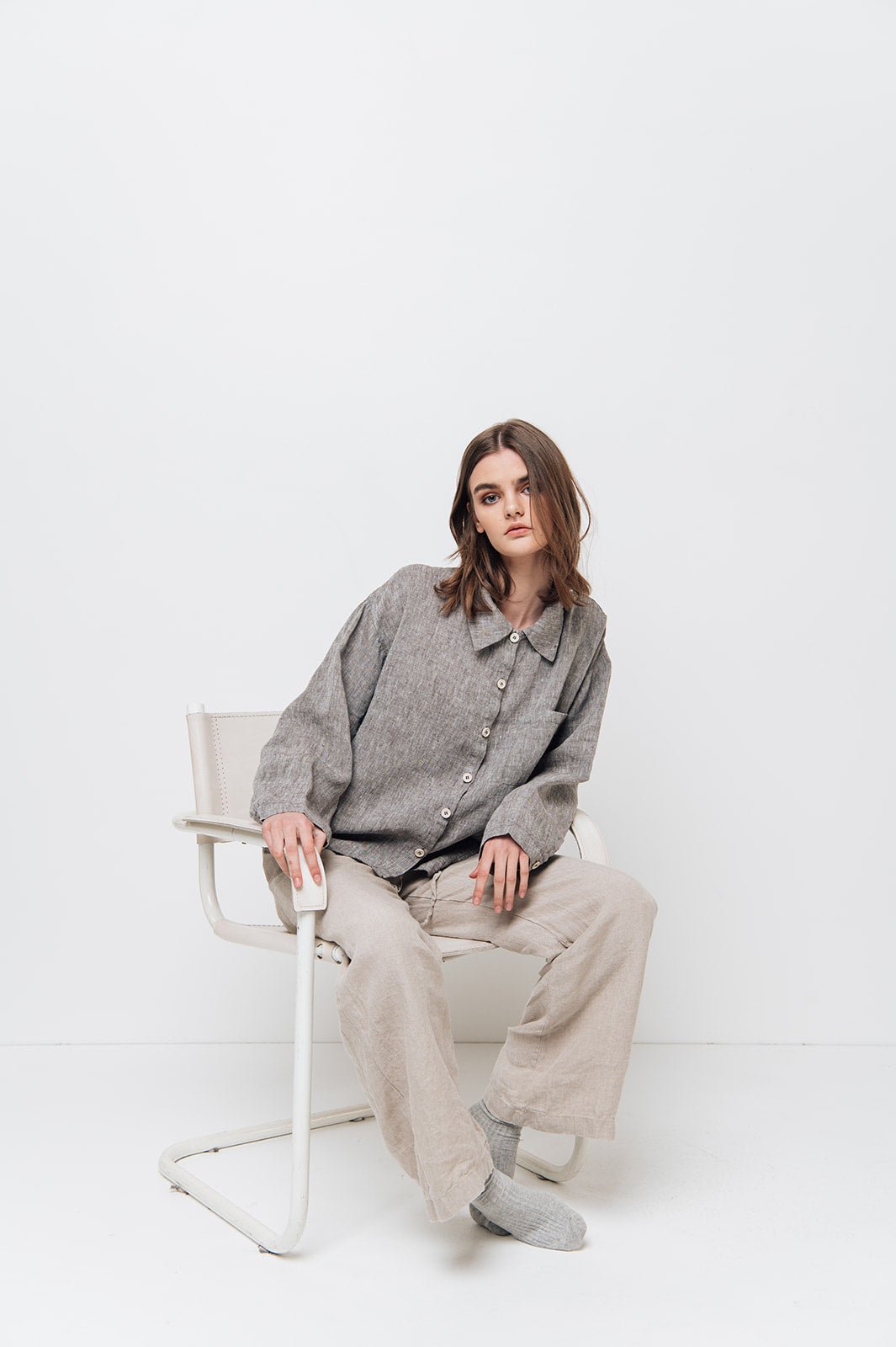 LEA boxy shirt green olive - MOO Linen Shop