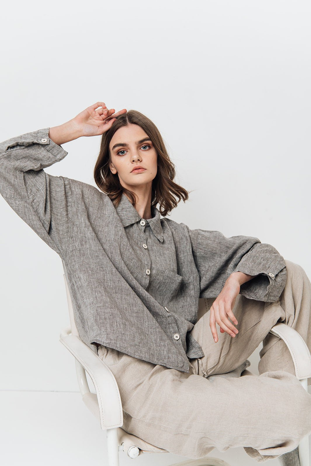 LEA boxy shirt green olive - MOO Linen Shop