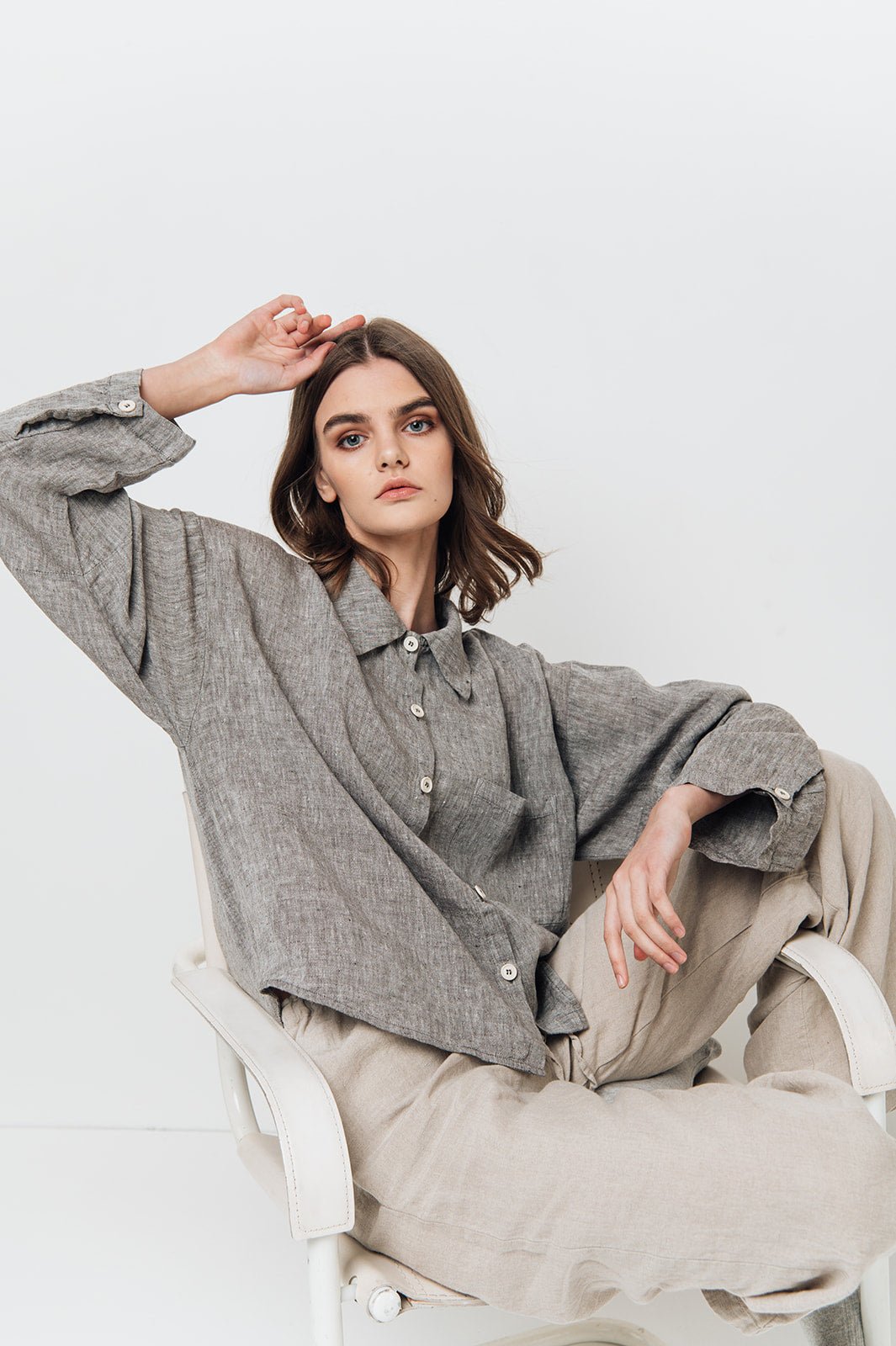 LEA boxy shirt green olive - MOO Linen Shop