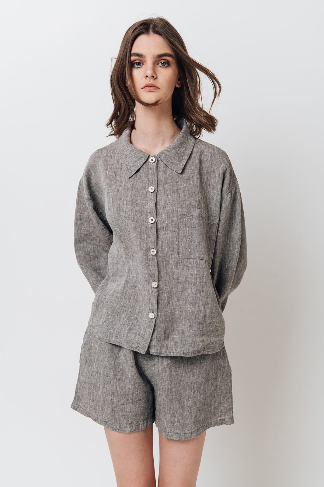 LEA boxy shirt green olive - MOO Linen Shop