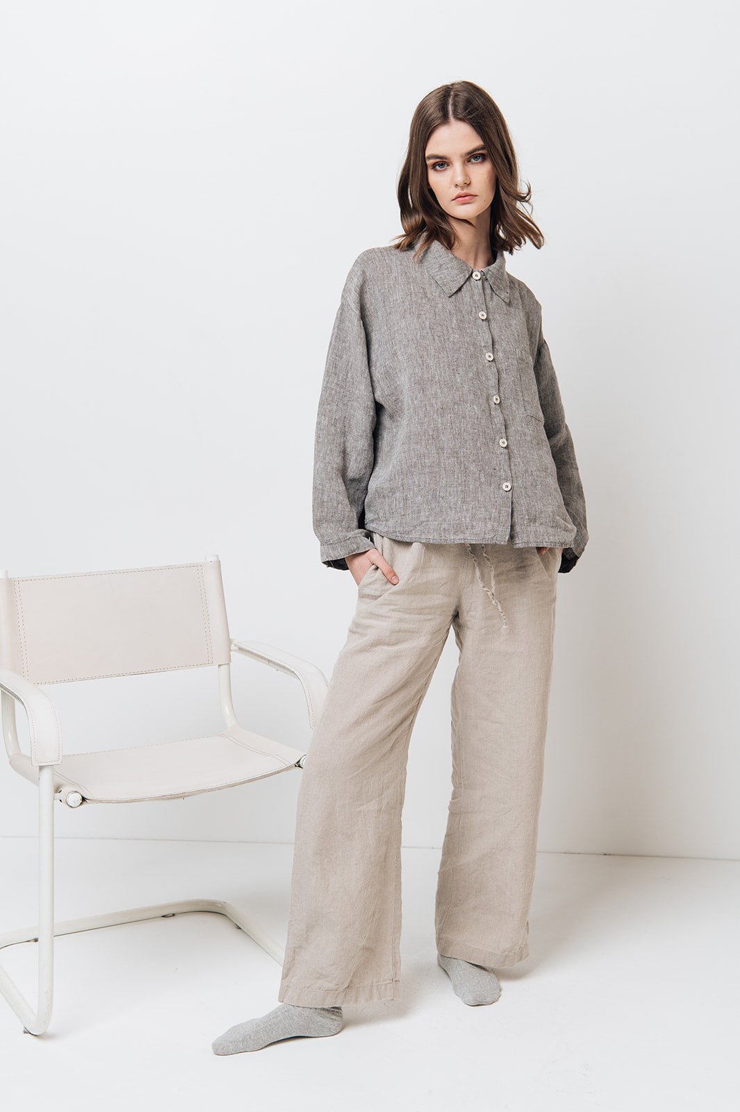 LEA boxy shirt green olive - MOO Linen Shop