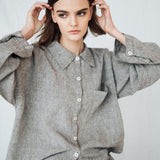 LEA shirt and shorts set green olive - MOO Linen Shop