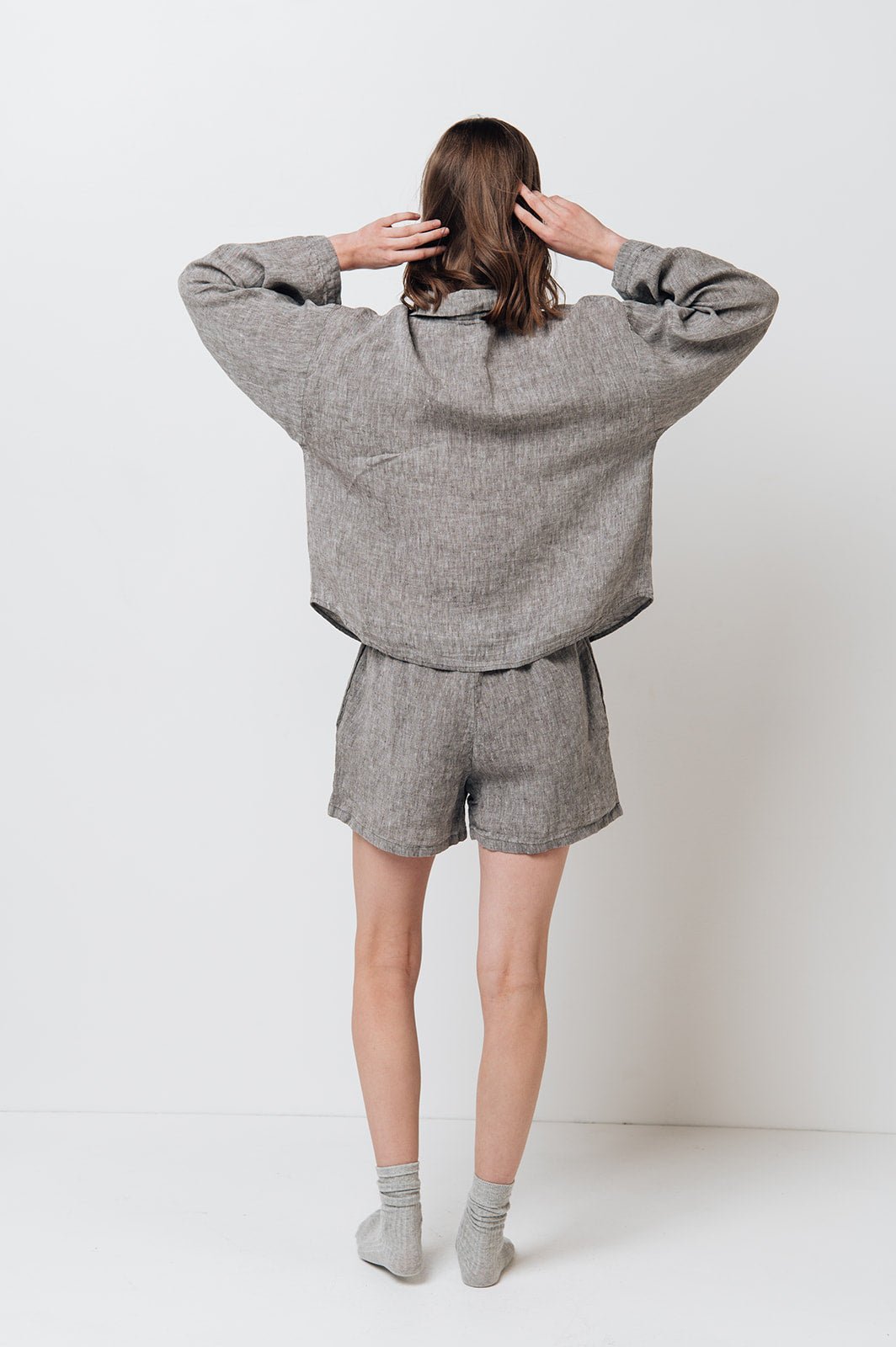 LEA shirt and shorts set green olive - MOO Linen Shop