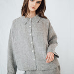 LEA shirt and shorts set green olive - MOO Linen Shop