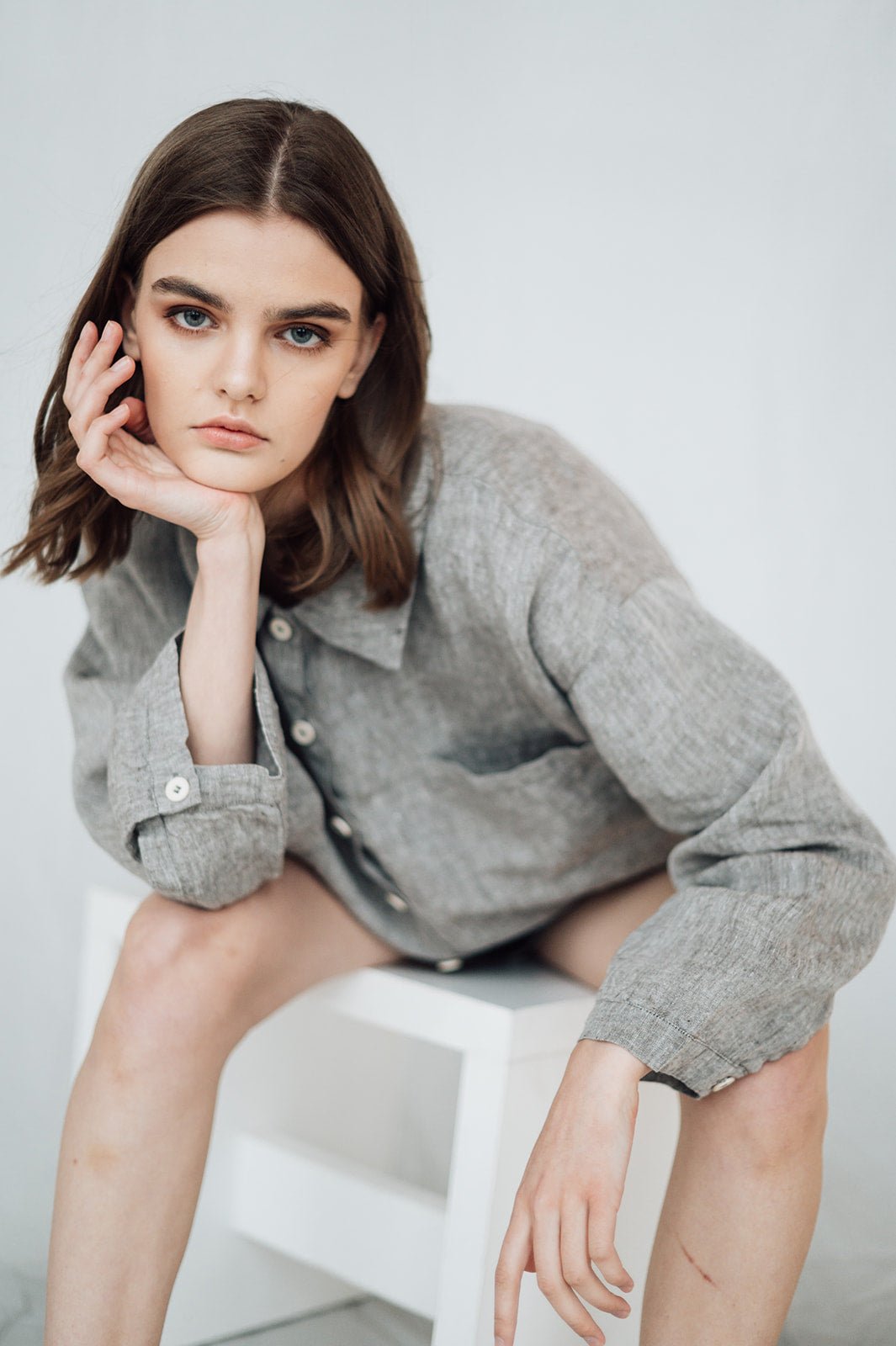 LEA shirt and shorts set green olive - MOO Linen Shop