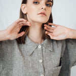 LEA shirt and shorts set green olive - MOO Linen Shop